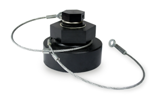 4-Inch Aluminum Bottom Outlet Cap with Black Viton Gasket and Carbon Steel Cable