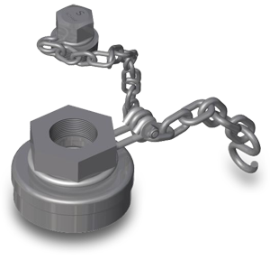 4-Inch Stainless Steel Bottom Outlet Cap with Black EPDM Gasket and Stainless Steel Chain